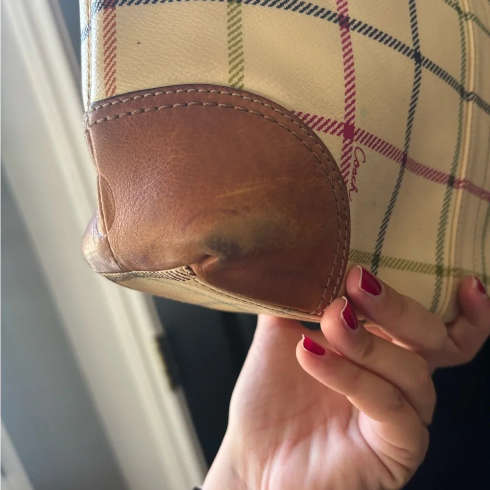 Coach Multicolor Plaid Tote with Blue Stripe - Picture 6 of 14